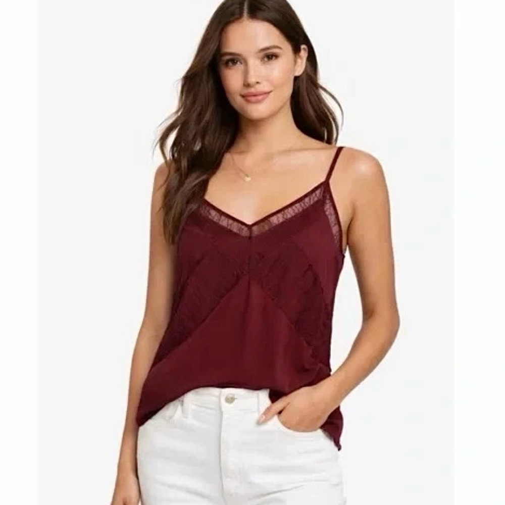 WHBM WINE LACE TRIM CAMISOLE